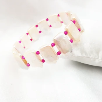 

LiiJi Unique Rubys &Baroque Pearl Elastic Bracelet