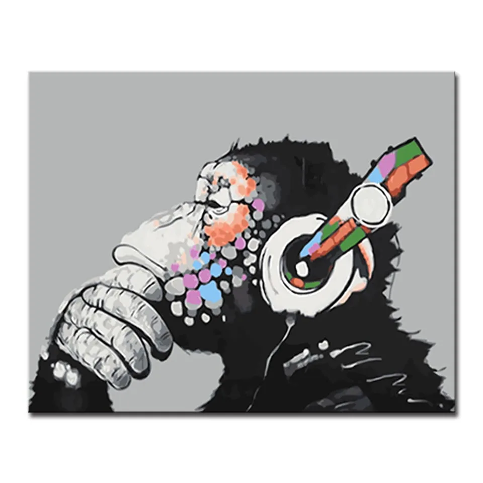 

DIY Oil Painting By Numbers Drawing Mr Music Monkey Canvas Pictures Home Decor Living Room Handpainted Unique Wall Art Framework