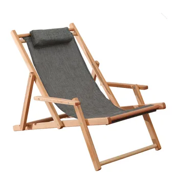 Adjustable Sling Chair Natural Beech Wood Frame Portable Patio Wooden Beach Folding Adjustable Chair Outdoor Chaise Lounger patio wicker chaise lounge white poolside balcony lounger transport by sea