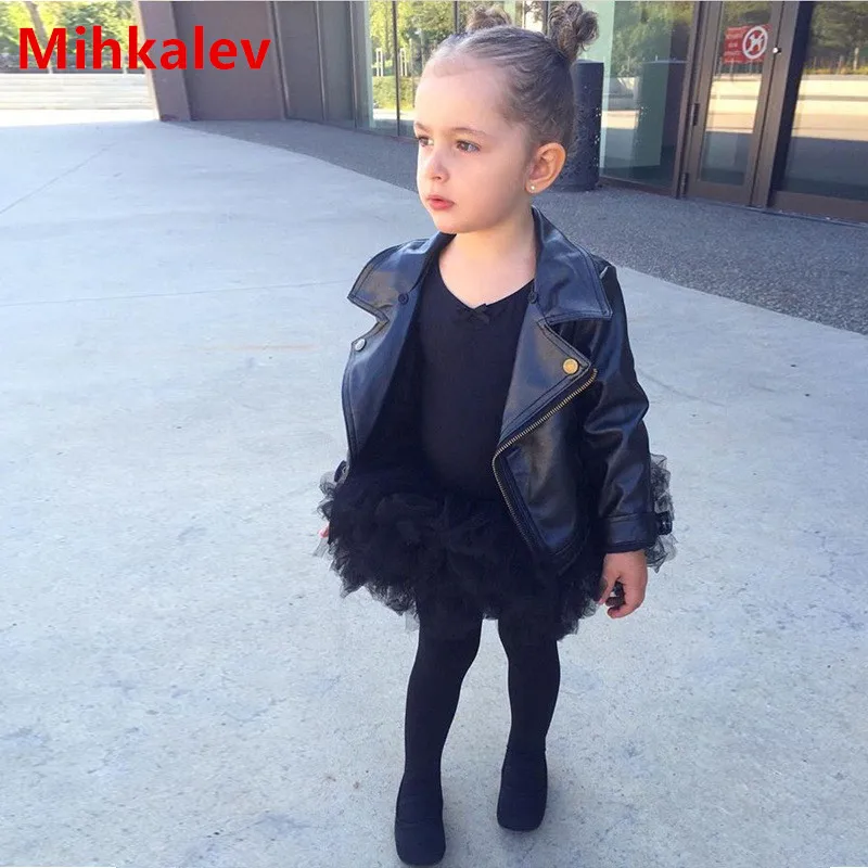 

Mihkalev Toddler baby girl jackets and outerwear 2018 spring autumn girls PU leather jacket and coat for children clothing