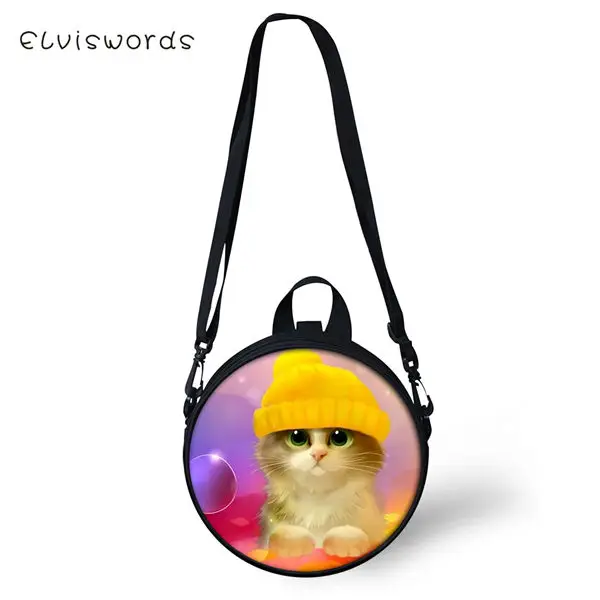 ELVISWORDS Women Round Shape Crossbody Bags Dreamastic Cats Prints Cute Girls Small Purses Kawaii Pattern Women Shoulder Bags - Цвет: CDWX1134I