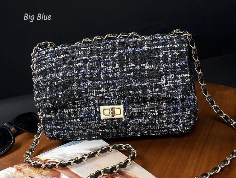 MTENLE Клетчатая Шерстяная Женская сумка через плечо роскошные сумки дизайнерские Брендовые женские сумки ретро сумки на плечо женские сумки на цепочке F - Цвет: Big Blue