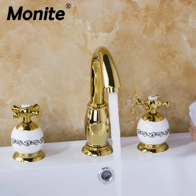 Golden Plated Bathroom Faucet set 3PCS Set Bathtub European Split Basin