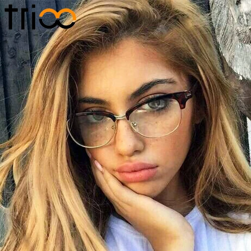 Trioo Полуободковые черный gafas-де-сол женщин Ретро Стильный Очки Рамки Новинка; для женщин тенденции очки Оптические Óculos De Sol