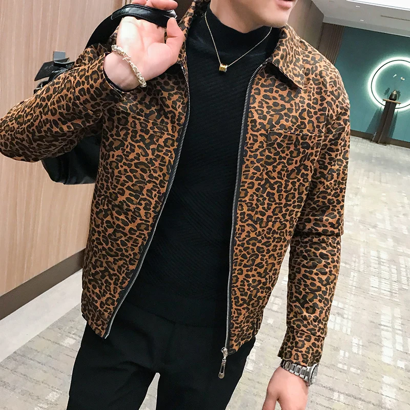 Leopard Printed Jackets Mens Autumn Mens Coat Jackets Zipper New Fashion Mens Designer Hombre Chaqueta Korean Streetwear