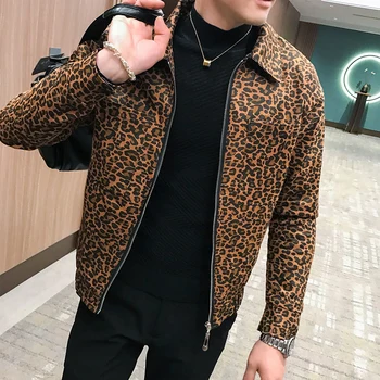 

Leopard Printed Jackets Mens 2019 Autumn Mens Coat Jackets Zipper New Fashion Mens Designer Hombre Chaqueta Korean Streetwear
