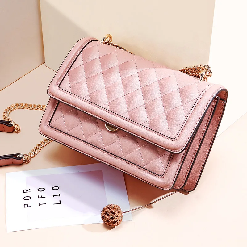 

2019 Newest Genuine Leather Women's Shoulder Bag Luxury Handbags Women Bags Designer Female Fashion Chain Messenger Bag Pink