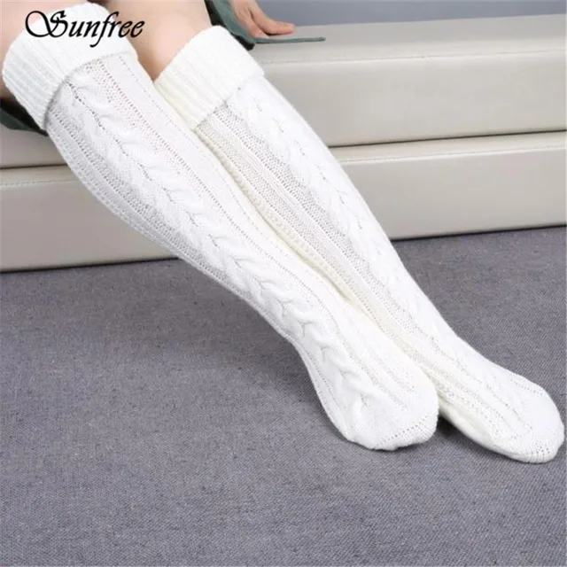 Best Product Sunfree 2018 New Hot Sale Women Step Foot Knit Woolen Yarn Over Knee High Socks Brand New And High Quality Dec 28