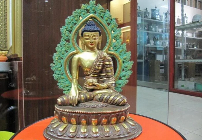 

USPS to USA S2694 Tibet Fane Pure Bronze 24K Gold Gilt painted Sakyamuni Tathagata Buddha Statue (B0328)