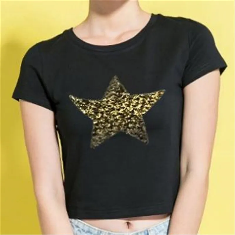 Женская футболка с блестками, 235 мм, Золотая Звезда, нашивка для байкеров, для одежды, наклейки, 3d футболка, мужская