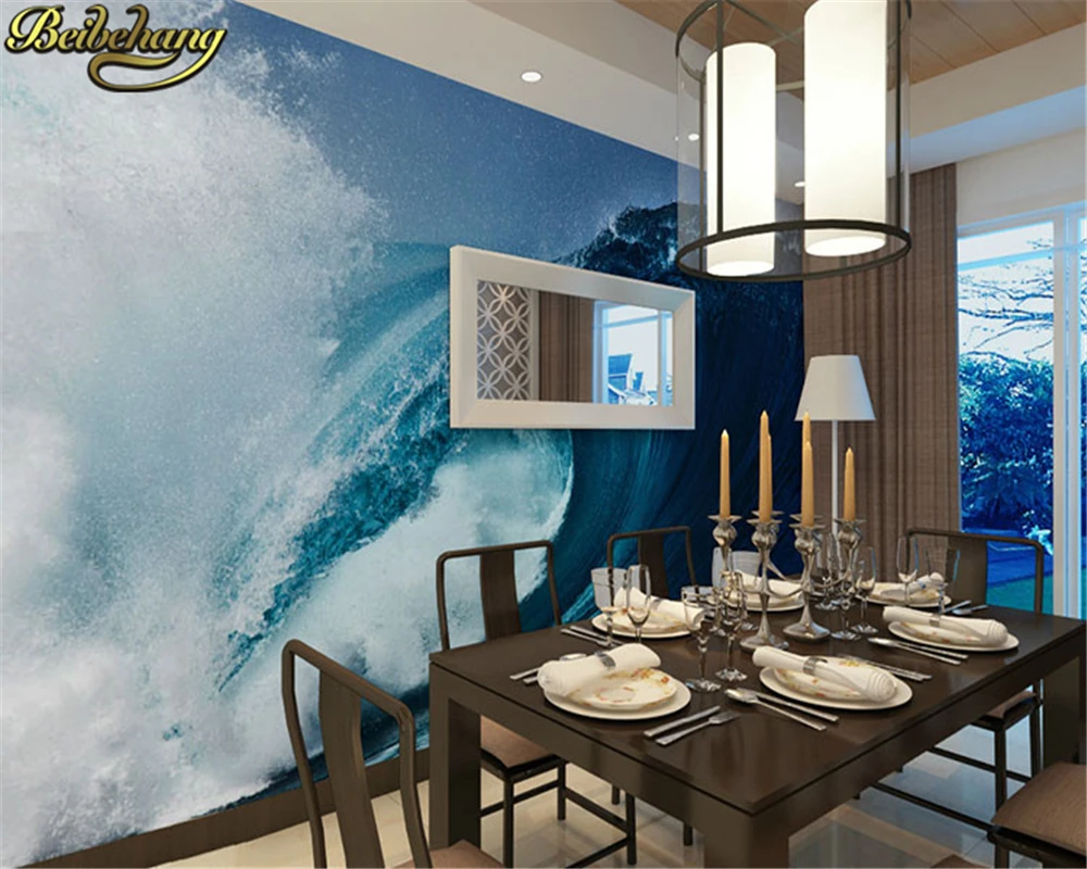 navy blue sea waves graphic papel de parede 3d photo wallpaper murals papel parede wall decoration 3d room wallpaper landscape