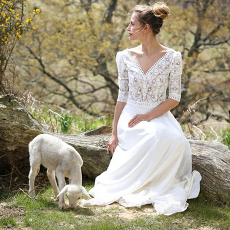 Женское пляжное платье туника Boho белое длинное с кружевом лето 2019|Платья| |