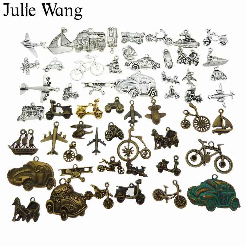 Julie Wang 20PCS Alloy Bus Car Ship Bike Plane Charms Randomly Mix Transportation Jewelry Making Pendant Findings Accessory | Украшения и