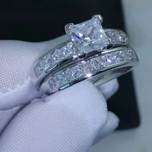 Victoria Wieck Valueable princesa Cut Topaz simuló diamantes de 10KT oro blanco llenó el anillo de boda Set Sz 5-11 del envío gratis