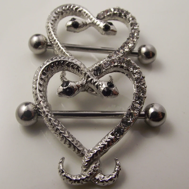 

2piece 14G Punk Rock Sexy Love Heart Nipple Shield Rings Body Piercing Jewelry Snake Nipple Bar ring Women Gift