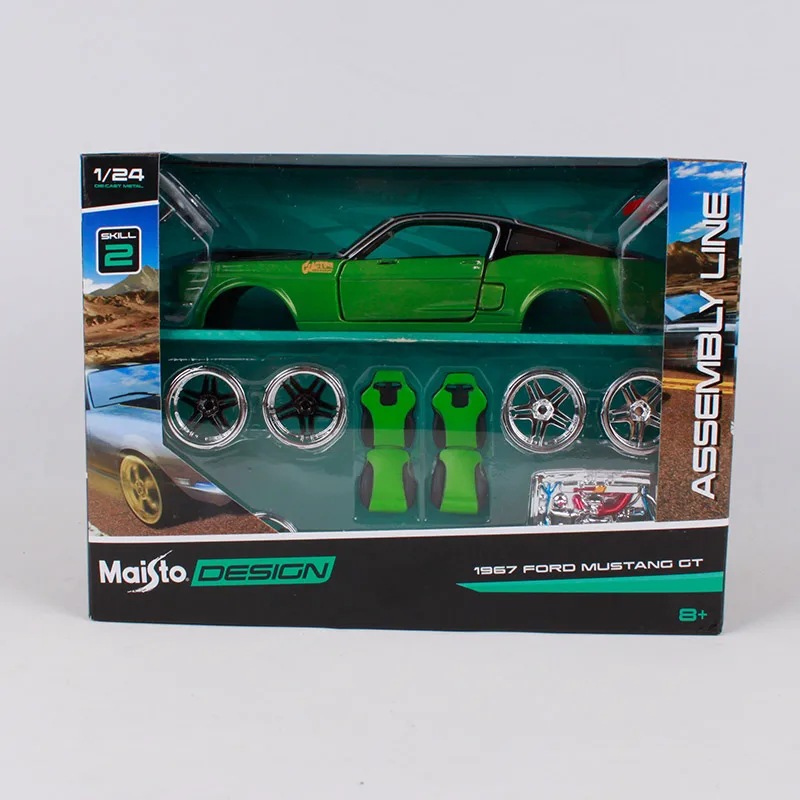 Maisto 1:24 1967 ford mustang gt green car diecast sets noble version car model hand-assembled green car toy gift for men 39094