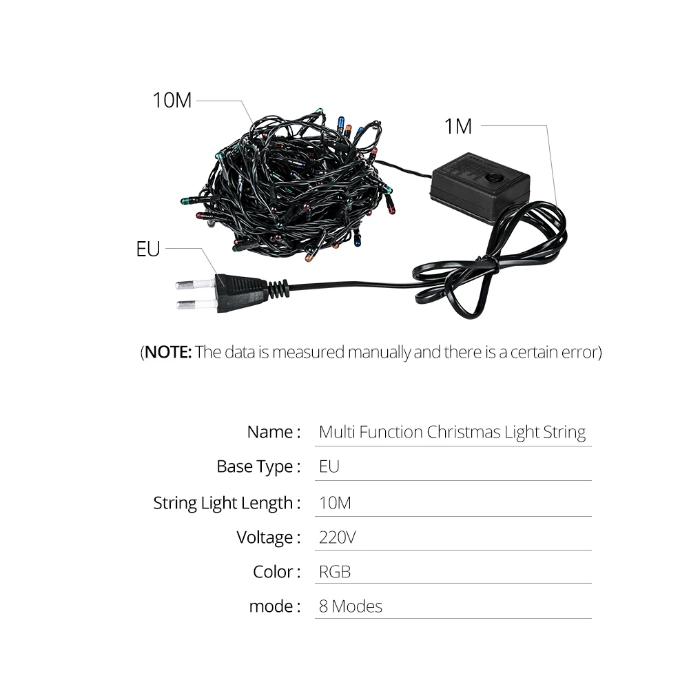 10 м рождественское освещение, гирлянда 220 В, штепсельная вилка европейского стандарта 100, 8 режимов, RGB, многоцветная, для помещений, для рождественского сада, вечерние, свадебные украшения, гирлянда