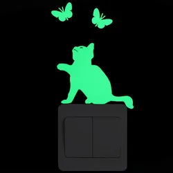Glow-in-the-Dark Luminous Cartoon Wall Stickers for Kids' Room Decoration (006 Cat Butterfly)