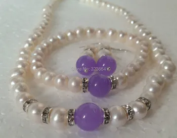 

Real White Akoya Cultured Pearl/Alexandrite bracelets necklace earrings set