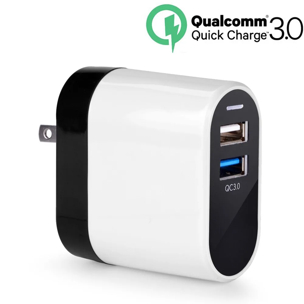 QC3.0 Быстрая зарядка 23 Вт/4.5A 2-портовое USB настенное зарядное устройство-TR603 |