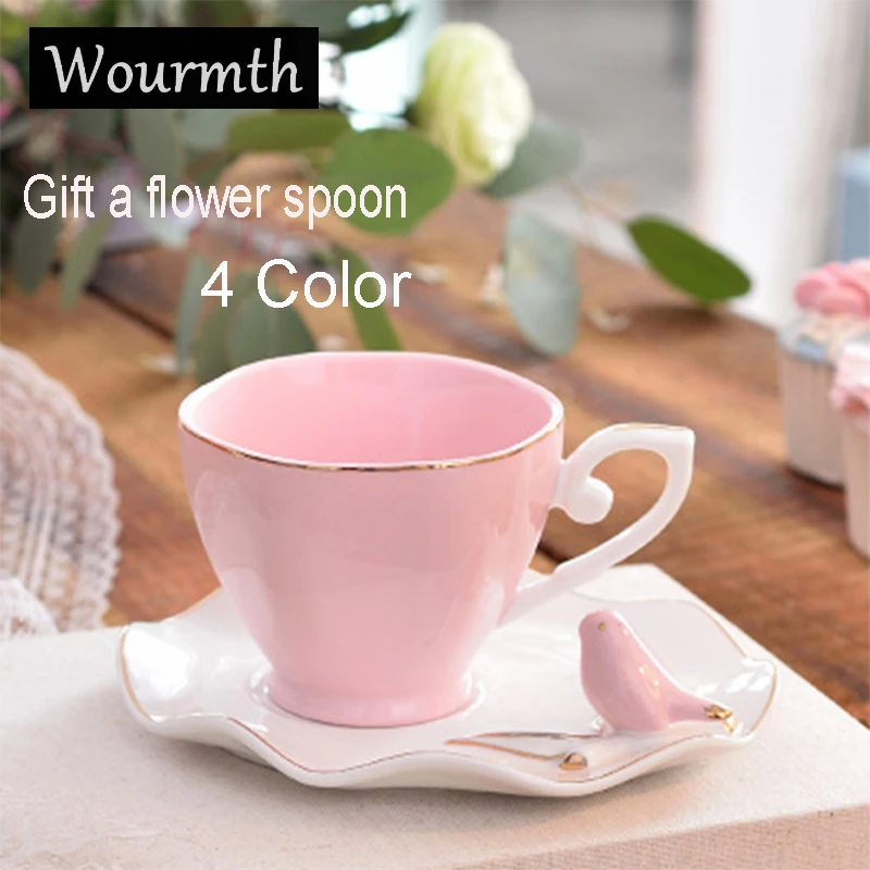 

Wourmth Europe Rainbow Bone China Coffee Cup Saucer Set Creative Ceramic Teacup220ml Advanced Porcelain Valentine Milk Cup