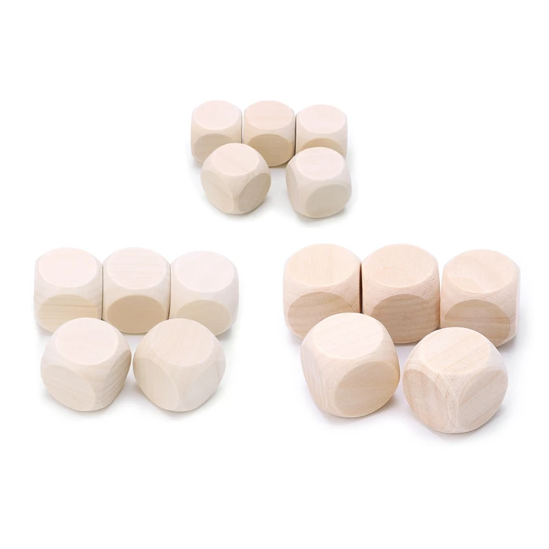 5pcs/bag Blank Wood Dice Kid Printing Engraving Graffiti DIY Toys