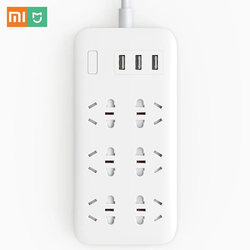 XiaoMi Mijia 6 портов с 3 USB портами Быстрая зарядка 5 в 2 1 а умный Удлинитель сетевой