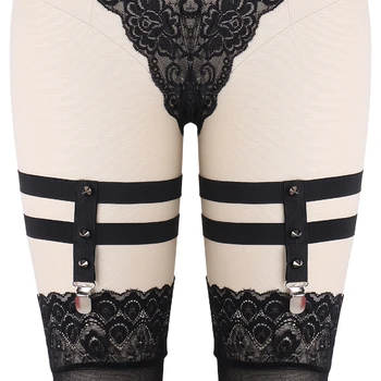 

2017Womens T shap Garter Exotic Dancewear Leg Garters Spike Punk Pastel Goth Black Bondage Body Harness Thigh Stocking Suspender