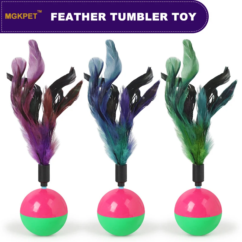 

Cat Ball Feather Tumbler Toy Interactive Cat Toy Kitten Cat Hunt Toys Plastic Play Balls for Catch Cats Supplies