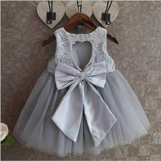 

2016 summer noble girls wedding dress backless kids tutu dress lace splice children party dress suit 2-7T gray vetement fille