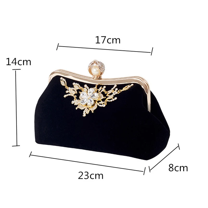 Female Velvet Diamond Pearl Purse Vintage Crystal Velvet Evening Bag Flower Wedding Party Bride Clutch Bag Velvet Purse Handbag Female Velvet Diamond Pearl Purse Vintage Crystal Velvet Evening Bag Flower Wedding Party Bride Clutch Bag Velvet Purse Handbag