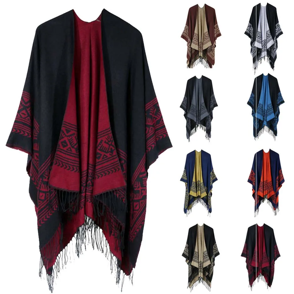 

Poncho Women European and American style geometric color imitation comfortable temperament warm poncho shawl scarf poncho femme