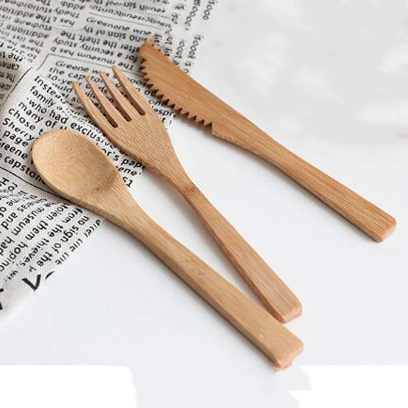 Japanese Style Bamboo Wooden Cutlery Set Fork Cutter Cutting