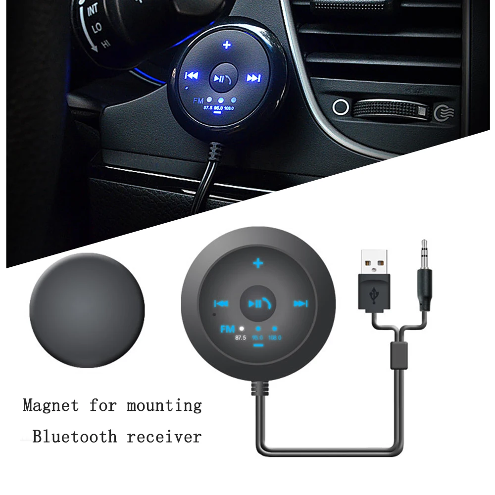 JINSERTA Car Bluetooth FM Transmitter AUX Automobile Hands-free Audio Receiver Car Kit A2DP Music Player
