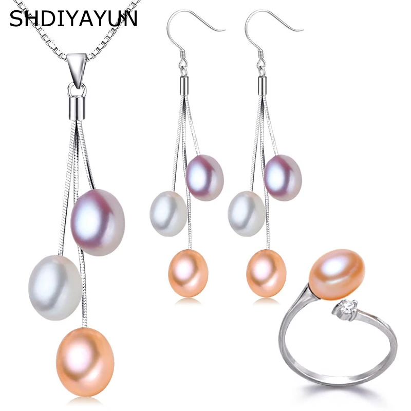 SHDIYAYUN Fine Pearl Jewelry Set 925 Sterling Silver Jewelry Set For Women Multicolour Tassels Freshwater Pearl Necklace Earring