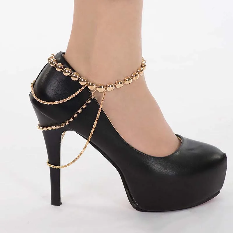 FUNIQUE, женские ножные браслеты с металлической кисточкой, стразы цепочки для обуви, высокий каблук, ножные аксессуары, летний браслет, ювелирные изделия для ног