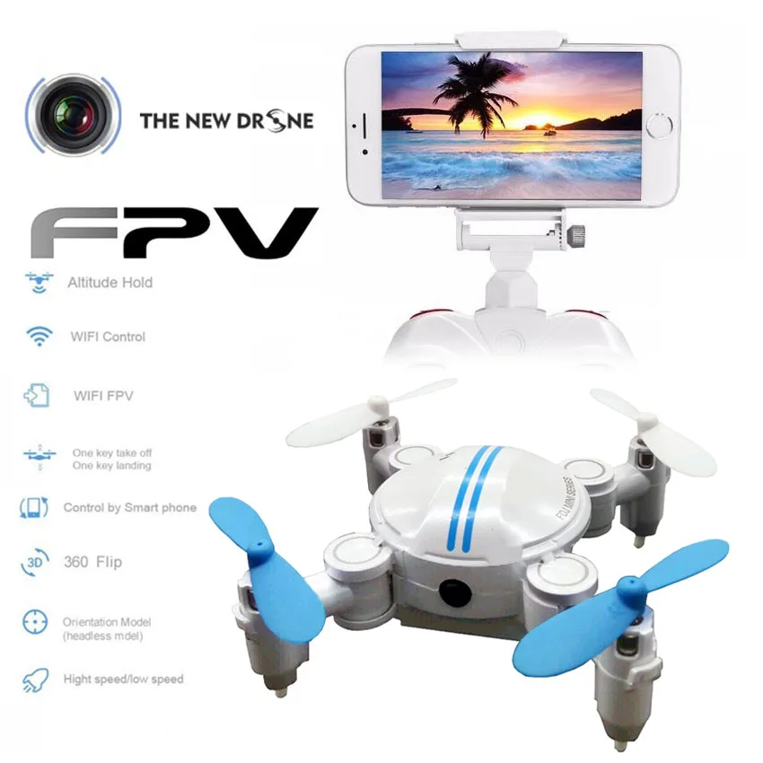 

WiFi FPV Quadcopter Mini Drone Foldable Drone Pocket RC Drones with Camera Altitude Hold Headless