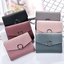 

Women s wallet short fashion candy color soft leather wallet ring zipper buckle multi-function three-fold coin purse