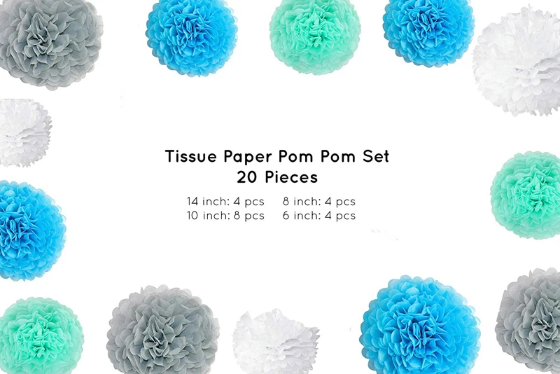 20 шт. тканевые помпоны DIY бумажные цветы мятно белые синие для детского душа день