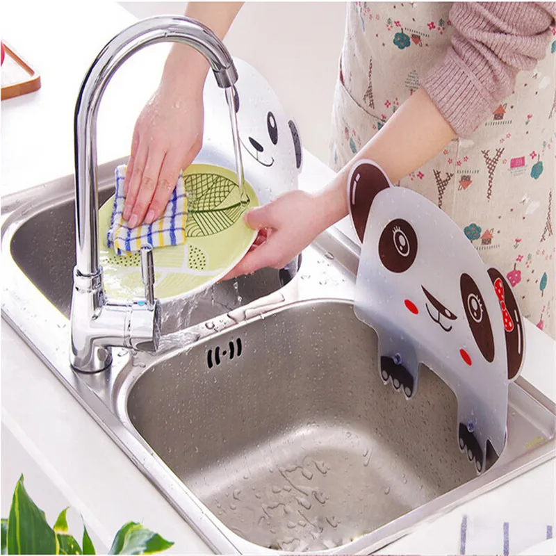 Cute panda shape sink water splash pool impermeable baffle plate gadget suction cups rack random color kitchen tools |