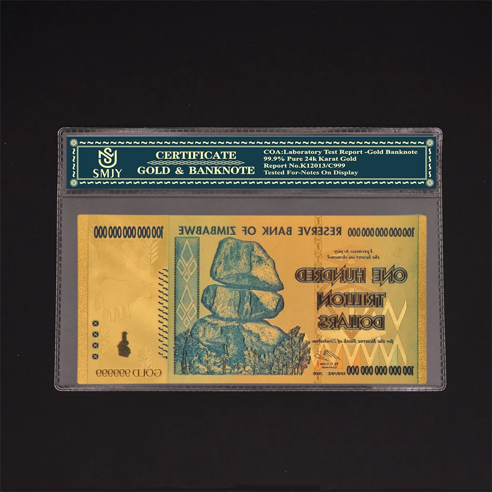 Zimbabwe Currency Paper 100 Trillion Dollars Gold Banknotes Copy Currency Paper 100 Trillion Dollars