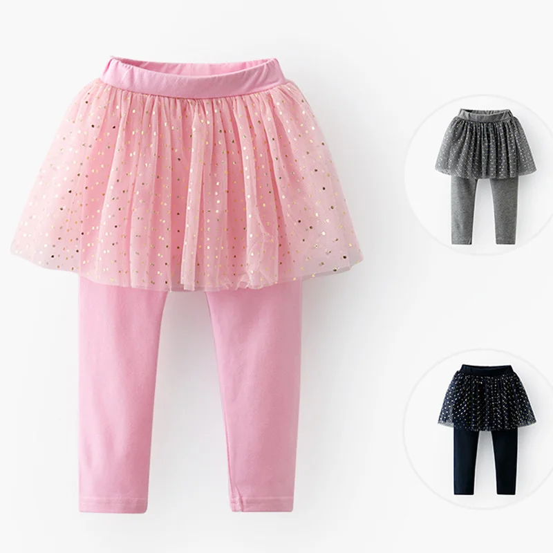 

DZIECKO Baby Girls Leggings Spring Kids Fluffy Pantskirts Elastic Waist Sequined Leggings For Girls Children Cotton Clothes