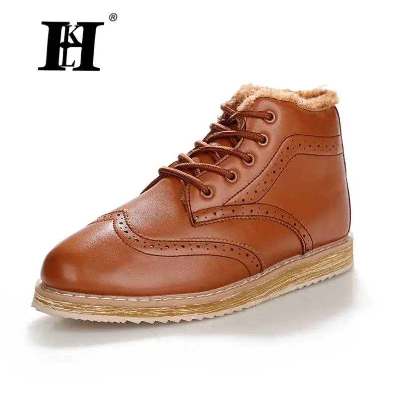 

HKL 2017 New Brand Women Boots PU Leather Unisex Shoes Winter Autumn Casual Ankle Boots Fashion Brogue Boots,Size37-47
