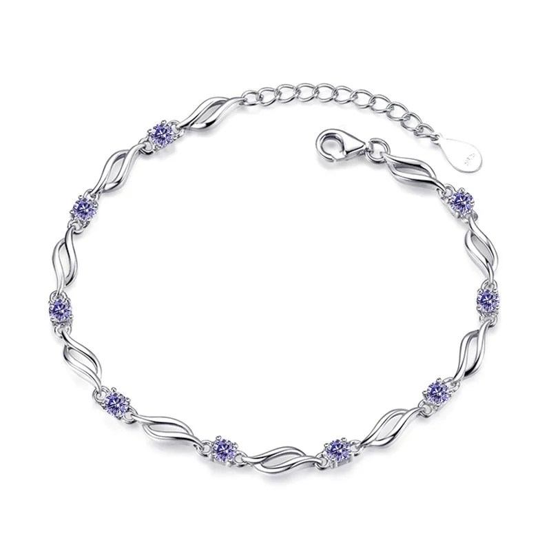 

100% 925 sterling silver fashion shiny crystal ladies`bracelets jewelry women female birthday gift drop shipping