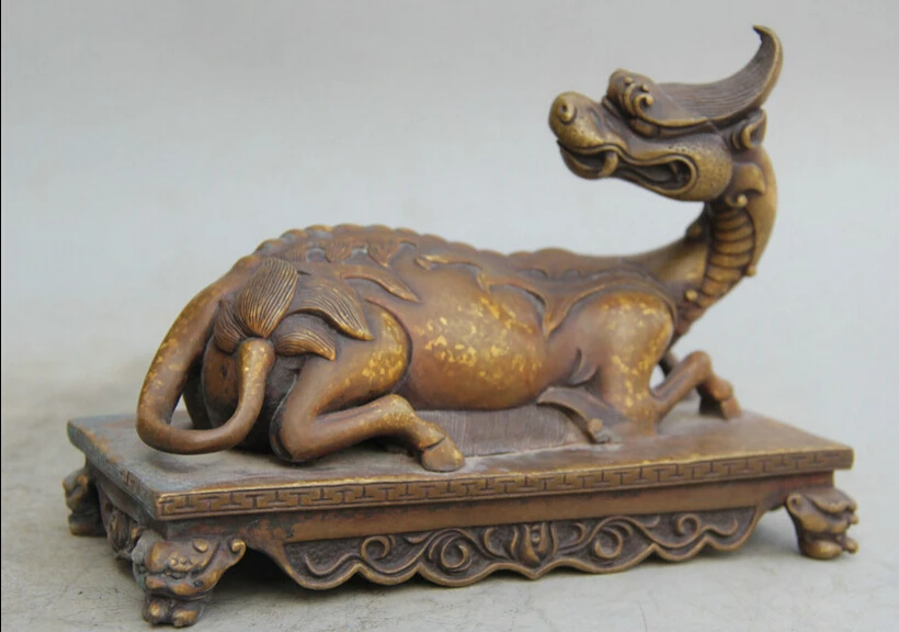 

S5939 7" China Copper animal exorcise Lion Head Unicorn Beast Pi Xiu Statue sculpture D0318
