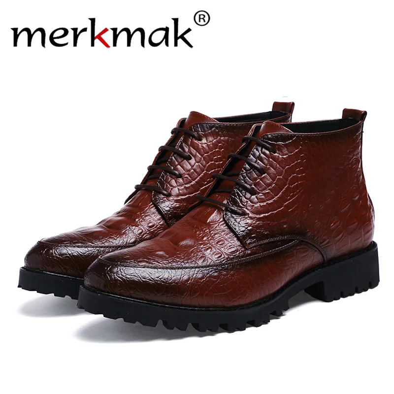 

Mermak Genuine Leather Men Boots Autumn Winter Ankle Boots Fashion Footwear Lace Up Shoes Men High Quality Vintage Men Shoes SHO