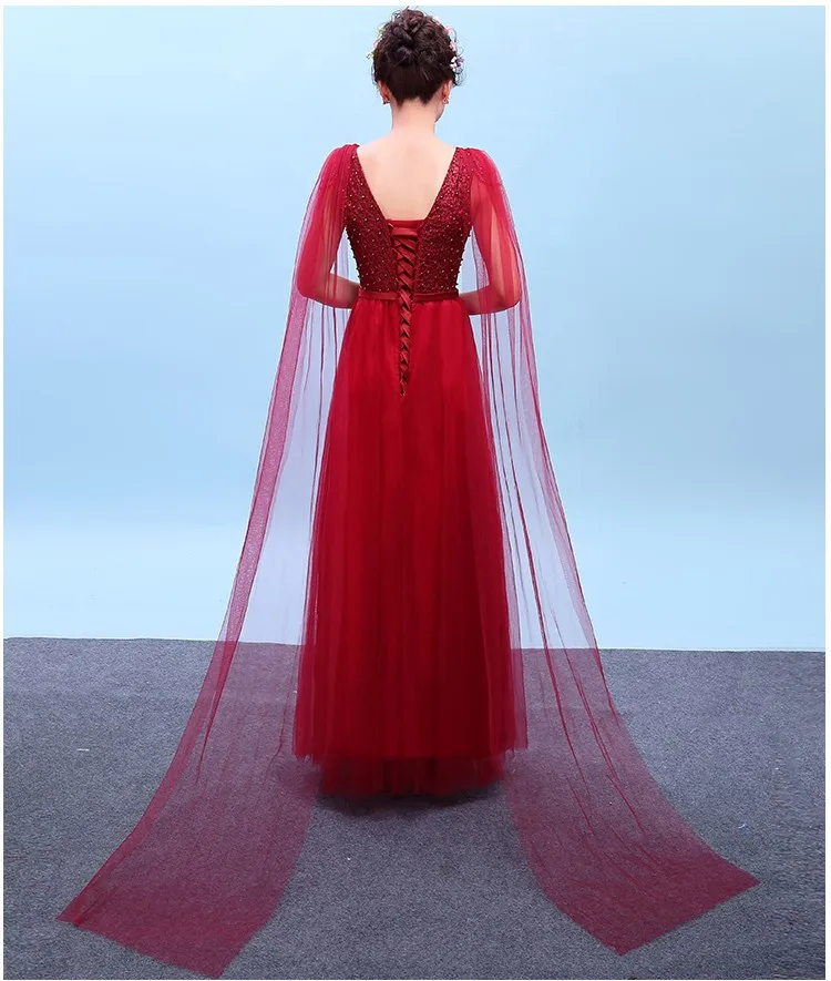 Женская обувь больших размеров для женщин вечерние платья бисером Длинные красные erobe de soiree элегантное платье с фатиновой юбкой, v-образная горловина, вечернее ужин, бал платье дамских платьев H3767