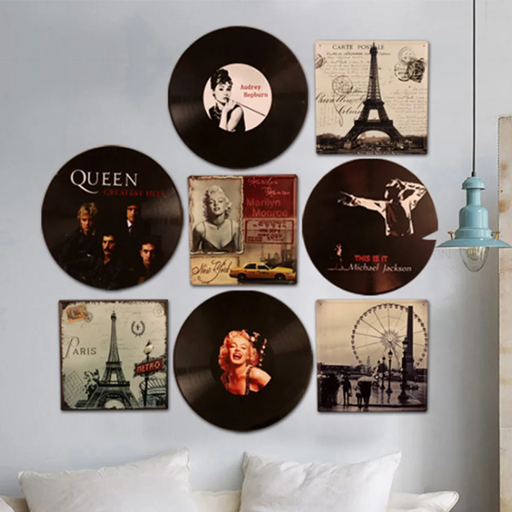 

28CM/38CM Vintage Vinyl Record Wood Board Painting Music Enthusiast European Living Room Bar Cafe Nostalgic Wall Hanging