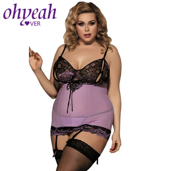 

Ohyeahlover Adult Costume Seksi Bayan Gecelikler Nightwear Sexy Lingerie RM80298 Plus Size Purple Plus Size Chemise Babydoll