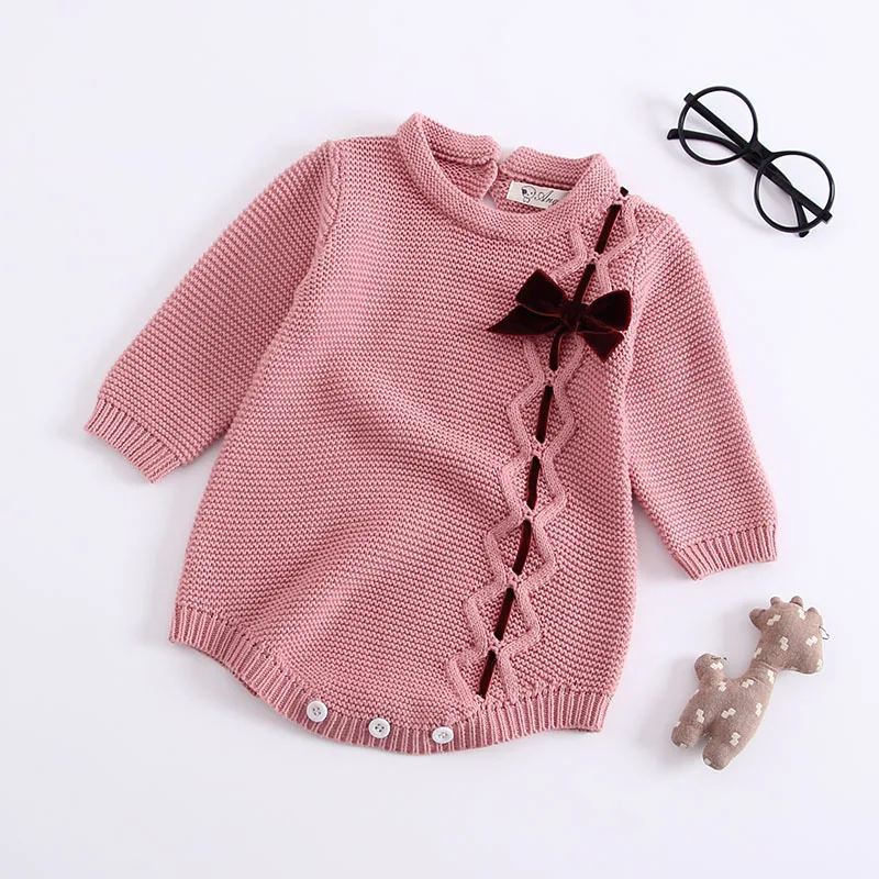 Bebe De Roupa трикотажный свитер для маленьких девочек бант комбинезон комбинезоны детские хлопковые пуловеры Комбинезоны для детей Одежда От 3 месяцев до 3 лет